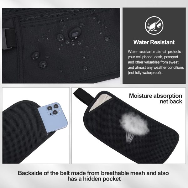 Money Belt - Passport Holder Secure Hidden Travel Wallet with RFID Blocking, Undercover Fanny Pack (Black) - Image 3