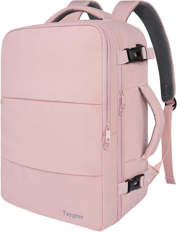 Travel Backpack for Women, Carry On Backpack with USB Charging Port & Shoe Pouch, TSA 15.6inch Laptop Backpack Flight Approved, Nurse Bag Casual Daypack for Weekender Business Hiking, Pink