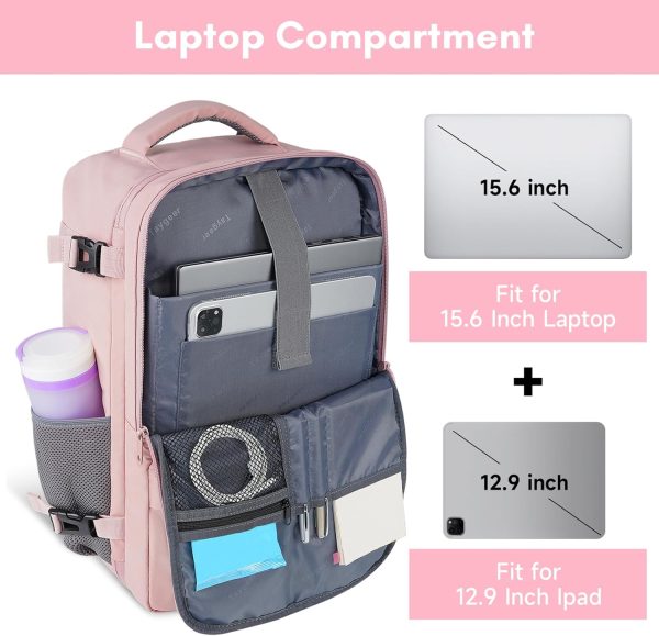 Travel Backpack for Women, Carry On Backpack with USB Charging Port & Shoe Pouch, TSA 15.6inch Laptop Backpack Flight Approved, Nurse Bag Casual Daypack for Weekender Business Hiking, Pink - Image 4