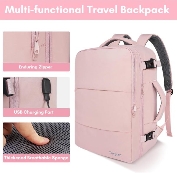 Travel Backpack for Women, Carry On Backpack with USB Charging Port & Shoe Pouch, TSA 15.6inch Laptop Backpack Flight Approved, Nurse Bag Casual Daypack for Weekender Business Hiking, Pink - Image 7
